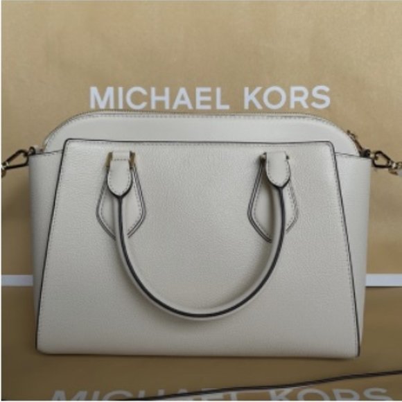 Michael Kors Daria Large Satchel Bag Leather Light Cream - Picture 9 of 16